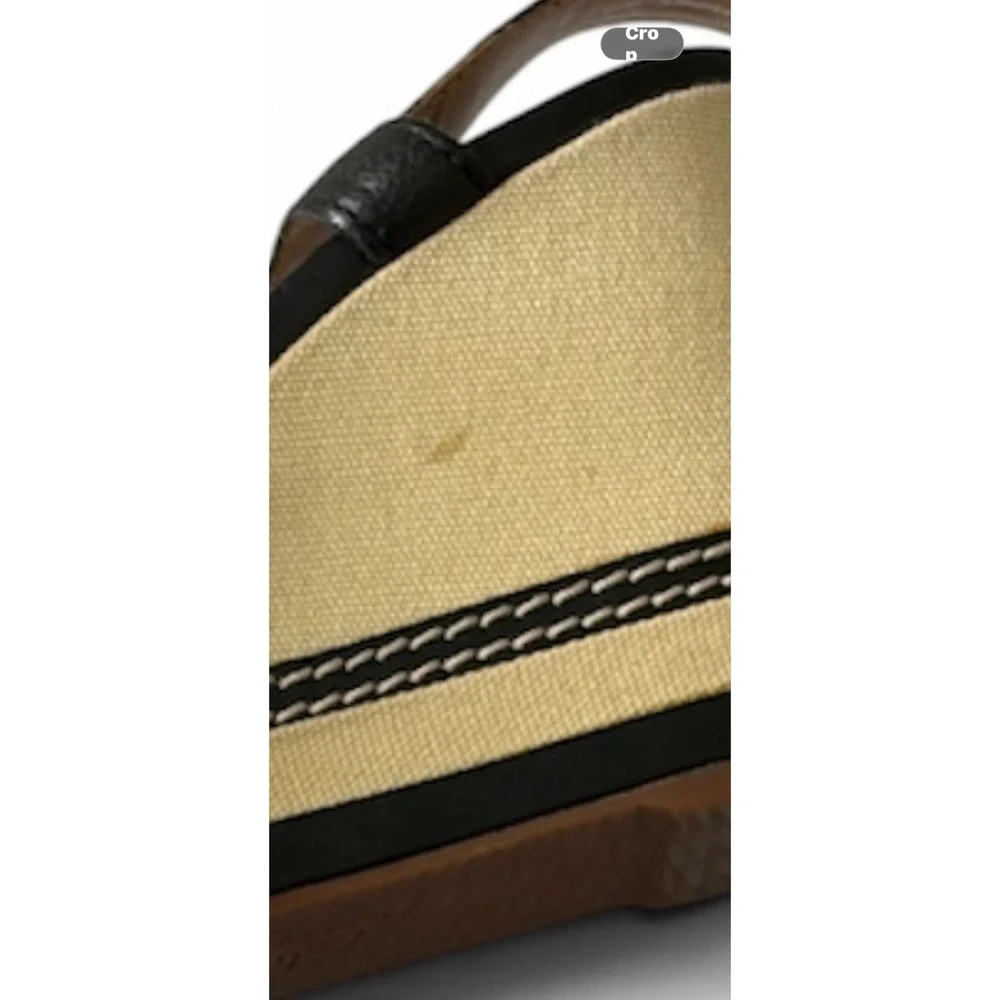 Clarks Wedge Sandals 9 Black‎ Women Laser Cut Leather Canvas Platform *READ*